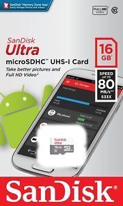 Picture of SANDISK ULTRA MIRCO SD CLASS 10 MEMORY CARD - 16GB (80MB) 