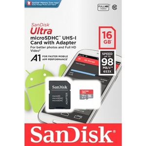 Picture of SANDISK ULTRA MIRCO SD CLASS 10 MEMORY CARD WITH ADAPTER - 16GB (98MB)